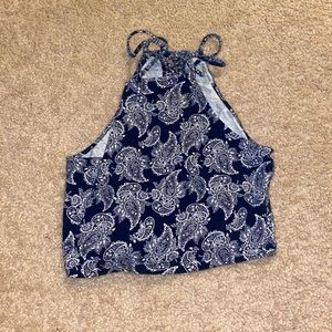 Navy Blue Paisley Charlotte Russe Crop Top